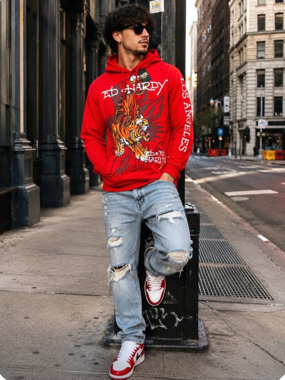 NWT Ed Hardy Tiger Hoodie L Red Graphic Y2K Streetwear Tattoo Art